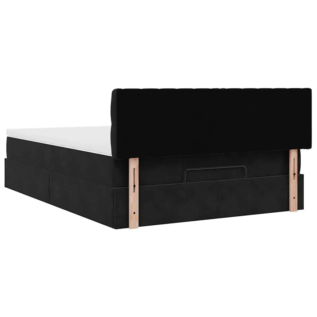 Double Ottoman Bed Velvet Upholstered Black with Pocket Spring Mattress