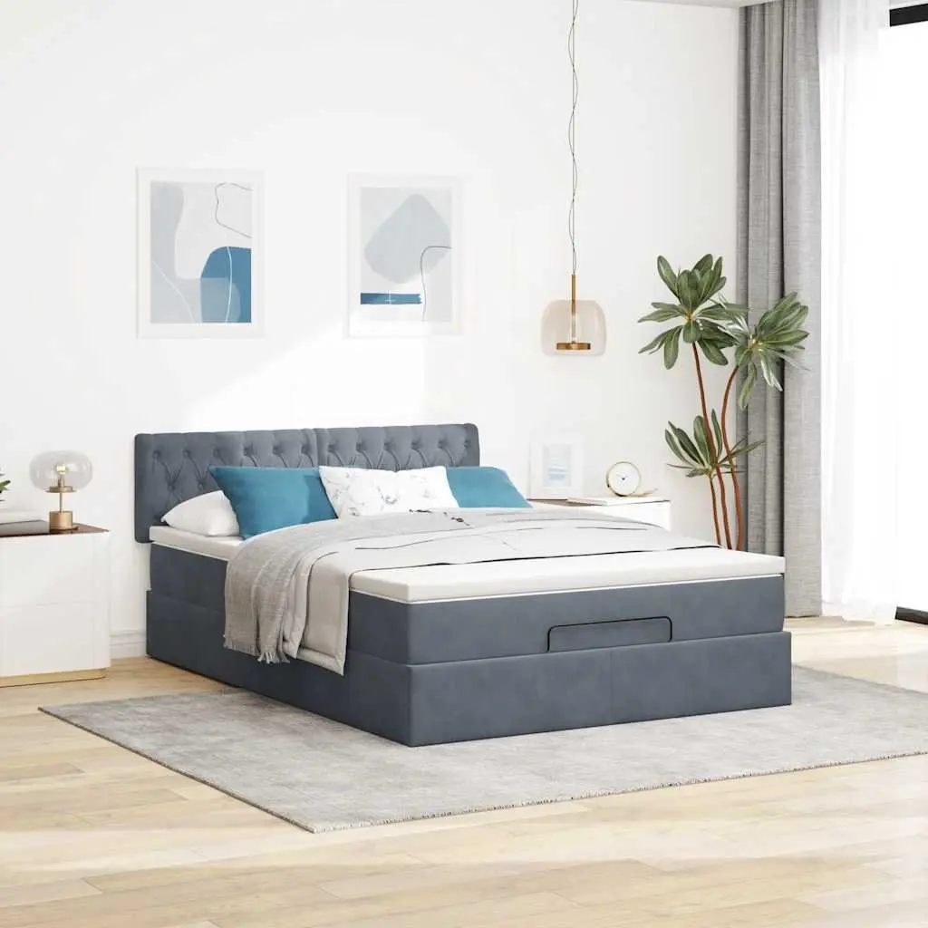 Queen Ottoman Bed with Pocket Spring Mattress Grey Velvet Hydraulic Lift Storage