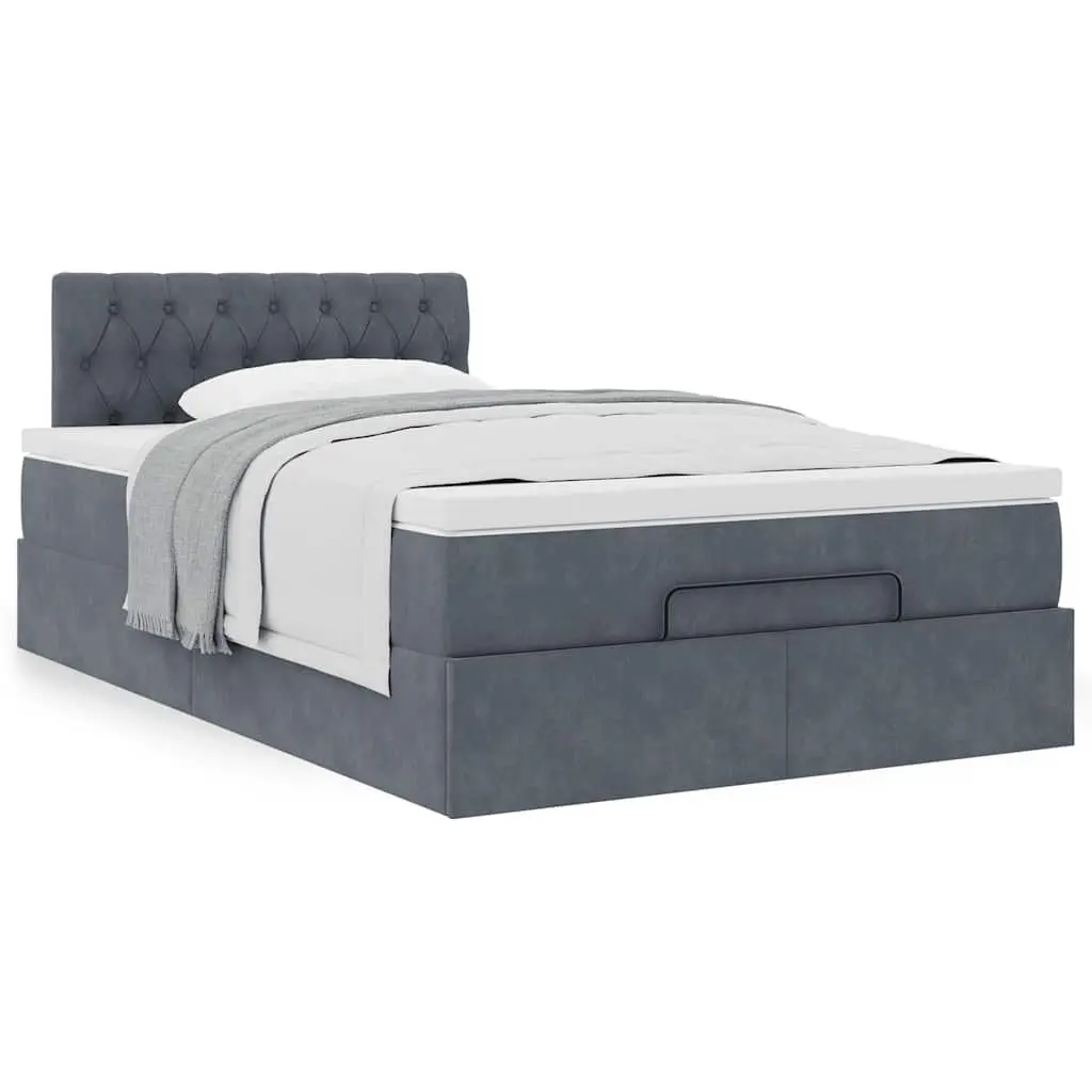 Ottoman Bed with Mattress King Single Grey Velvet Storage Lift Mechanism