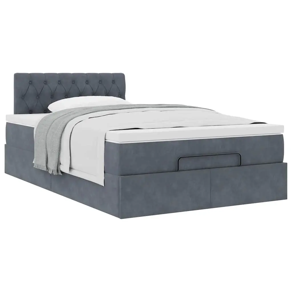 Ottoman Bed with Mattress King Single Grey Velvet Storage Lift Mechanism
