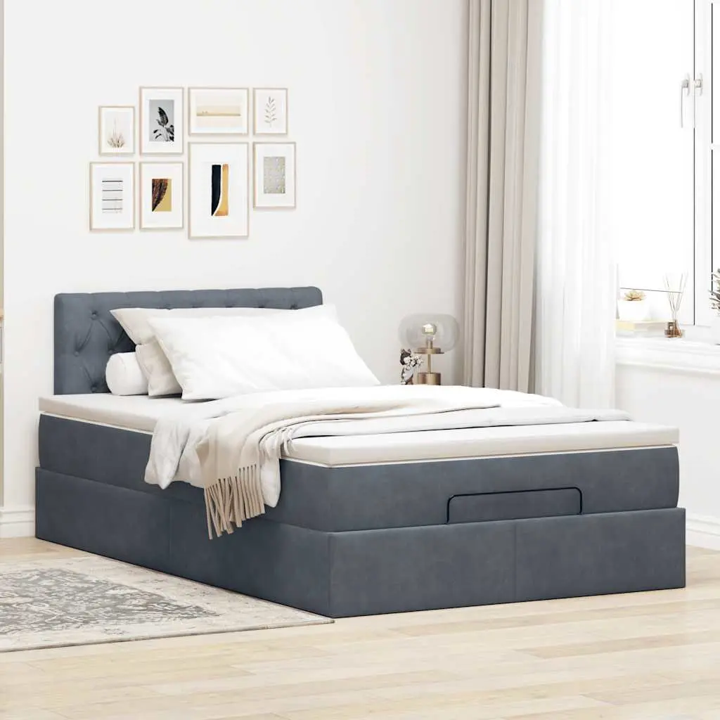 Ottoman Bed with Mattress King Single Grey Velvet Storage Lift Mechanism