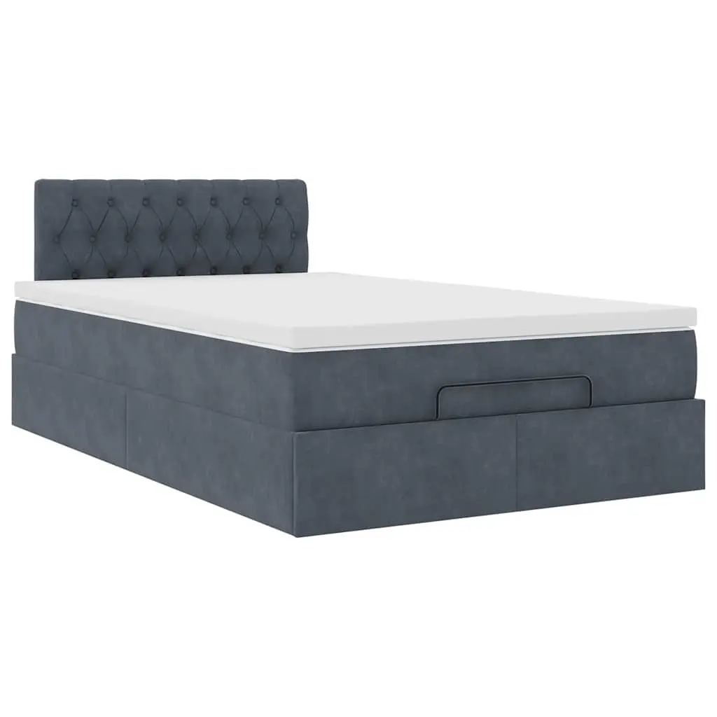 Ottoman Bed with Mattress King Single Grey Velvet Storage Lift Mechanism