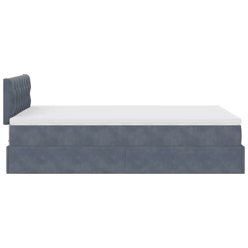 Ottoman Bed with Mattress King Single Grey Velvet Storage Lift Mechanism