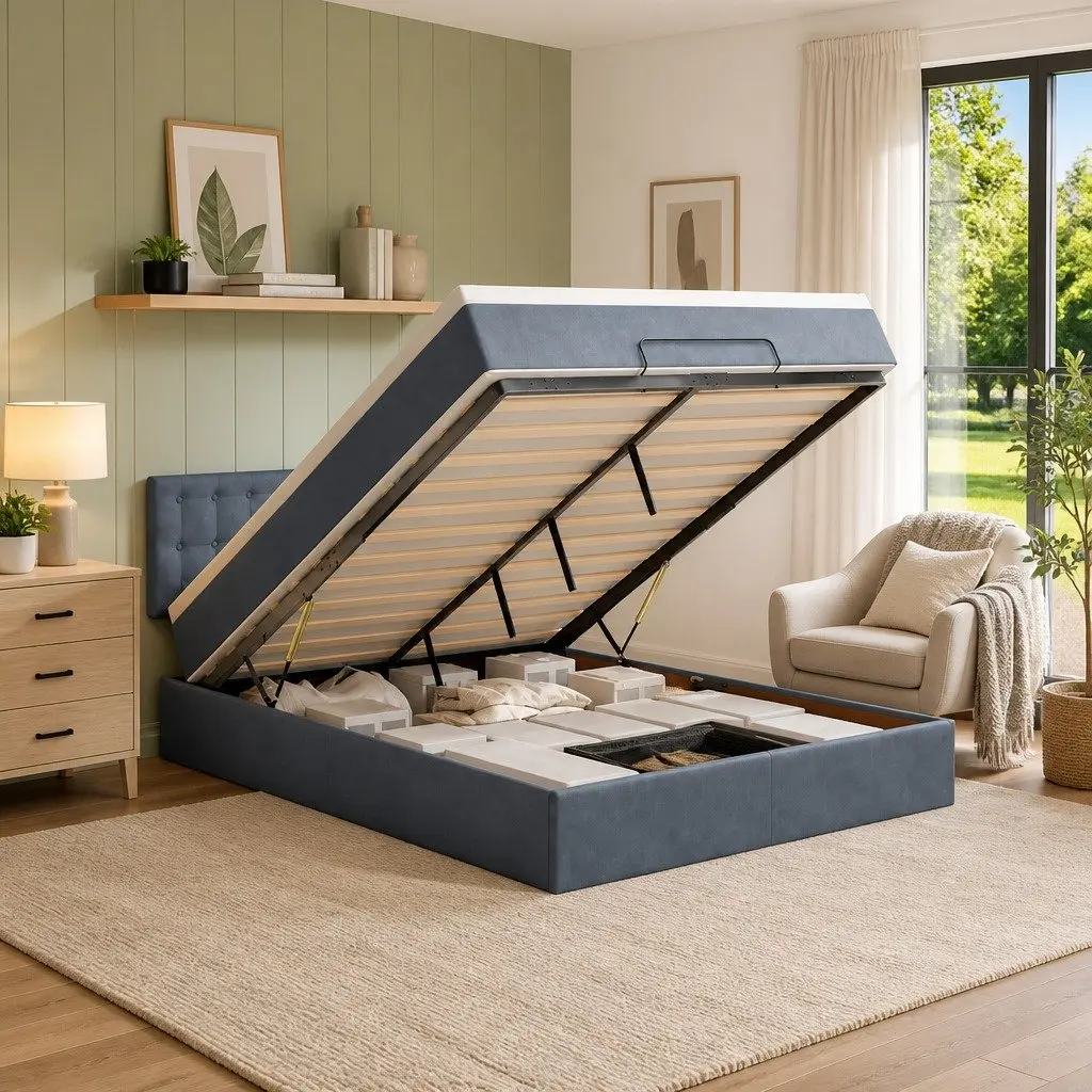 Double Ottoman Bed with Hydraulic Lift Grey Velvet 4ft6