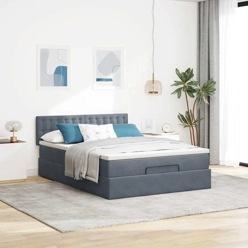 Double Ottoman Bed with Hydraulic Lift Grey Velvet 4ft6