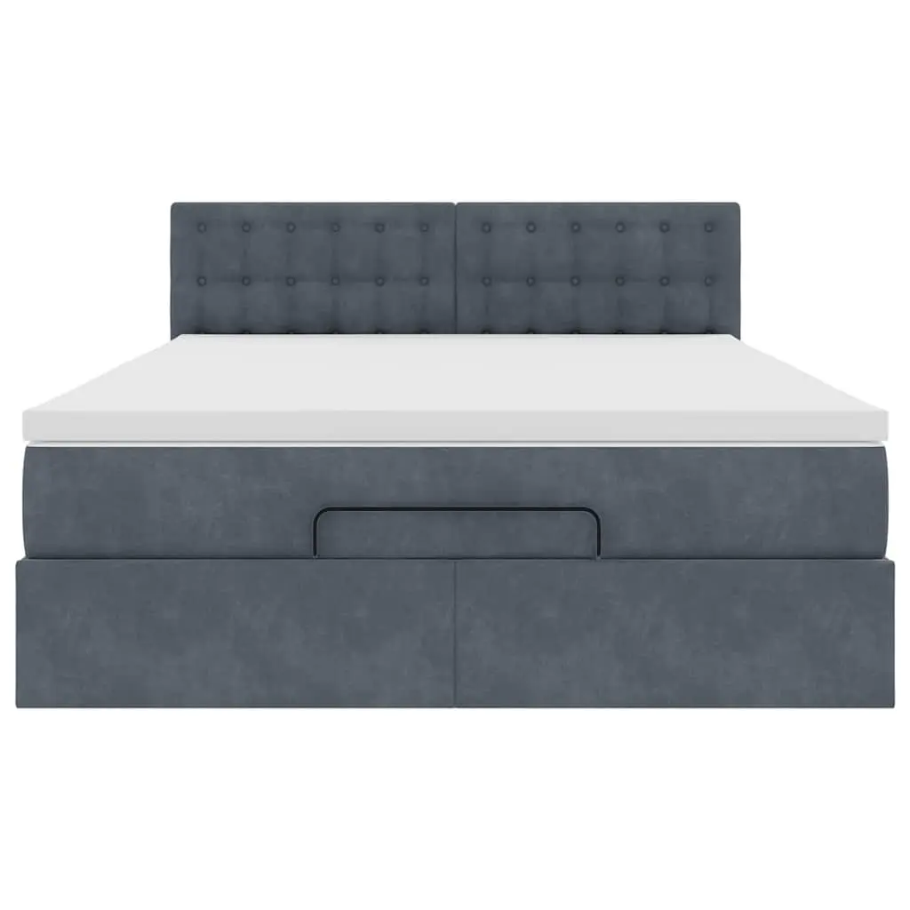 Queen Bed Ottoman with Hydraulic Lift Storage Grey Velvet and Pocket Spring Mattress