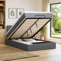 Chic Grey Ottoman Bed with Mattress and Storage Lift