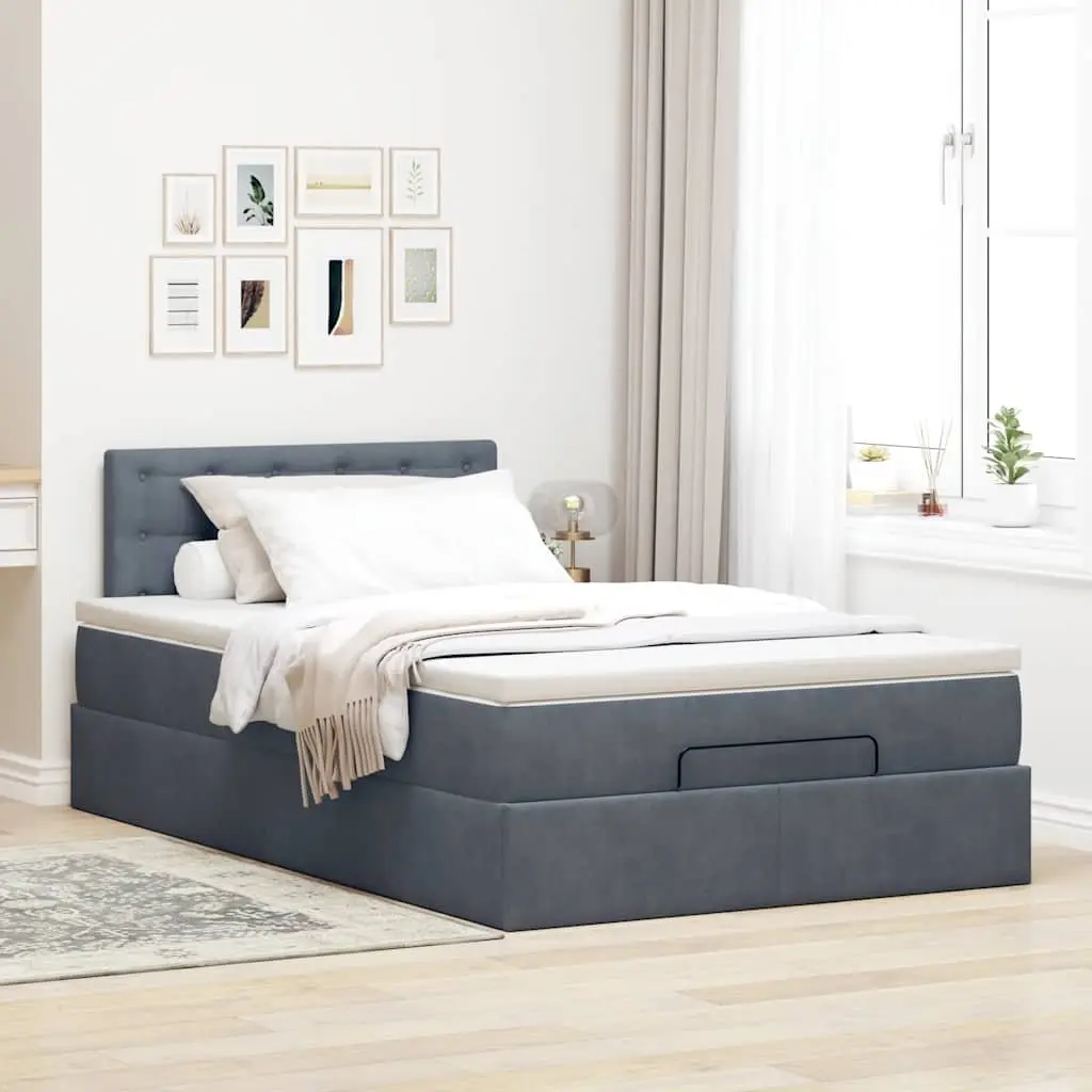 Ottoman Bed with Mattress Hydraulic Lift Storage King Single Grey Velvet