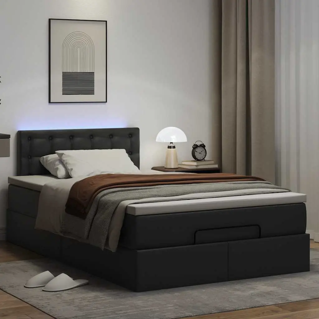 Ottoman Bed with Pocket Spring Mattress LED Lights Under-Bed Storage King