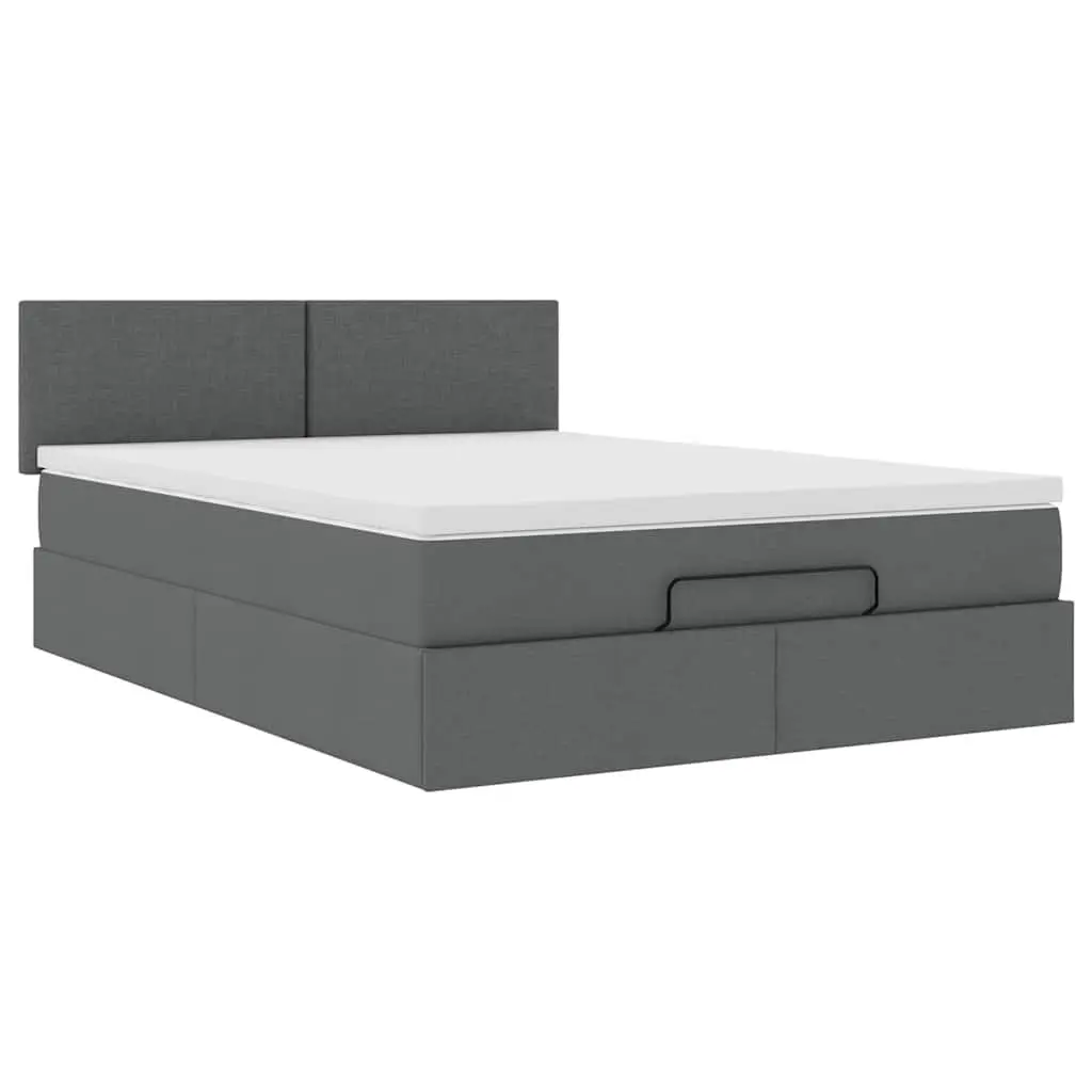 Ottoman Bed with Pocket Spring Mattress and LED Lights Queen Grey Fabric