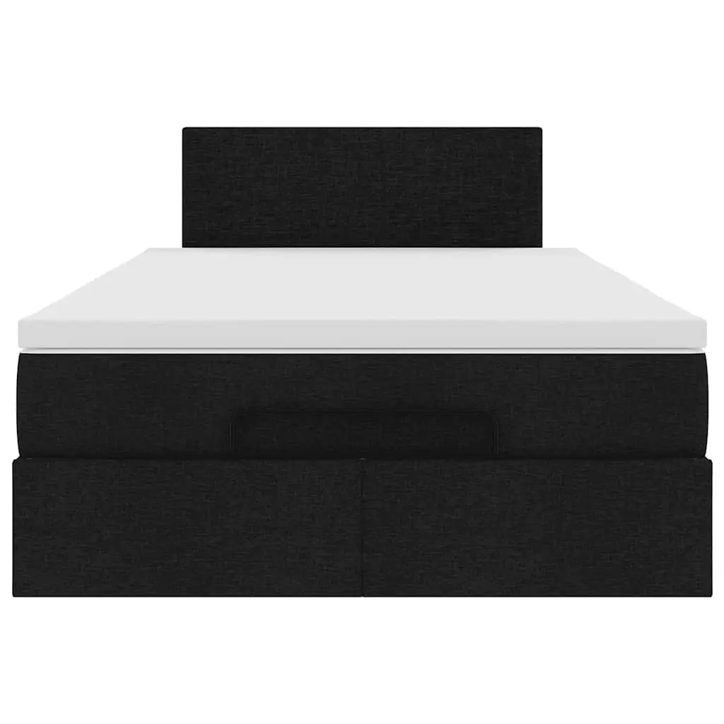 Ottoman Bed King Single Black Fabric with Pocket Spring Mattress and LED Lights