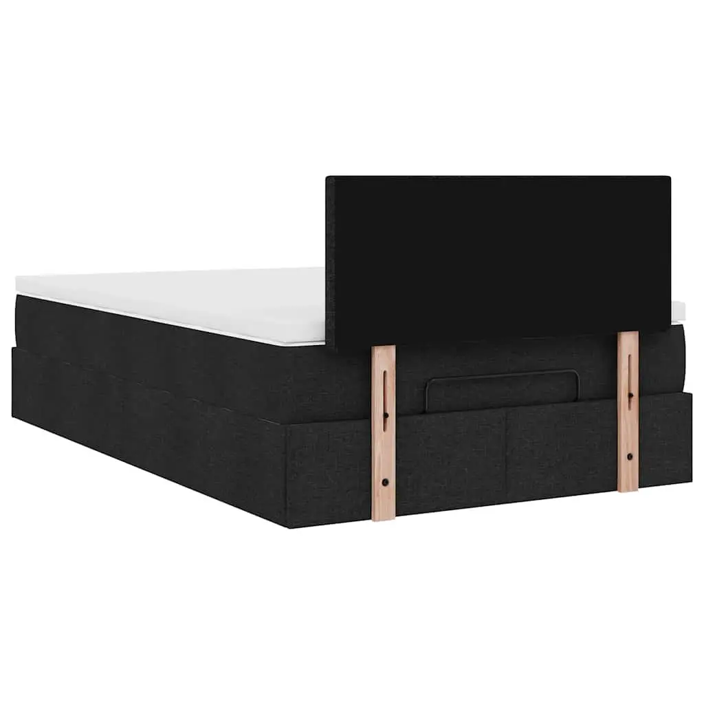 Ottoman Bed King Single Black Fabric with Pocket Spring Mattress and LED Lights