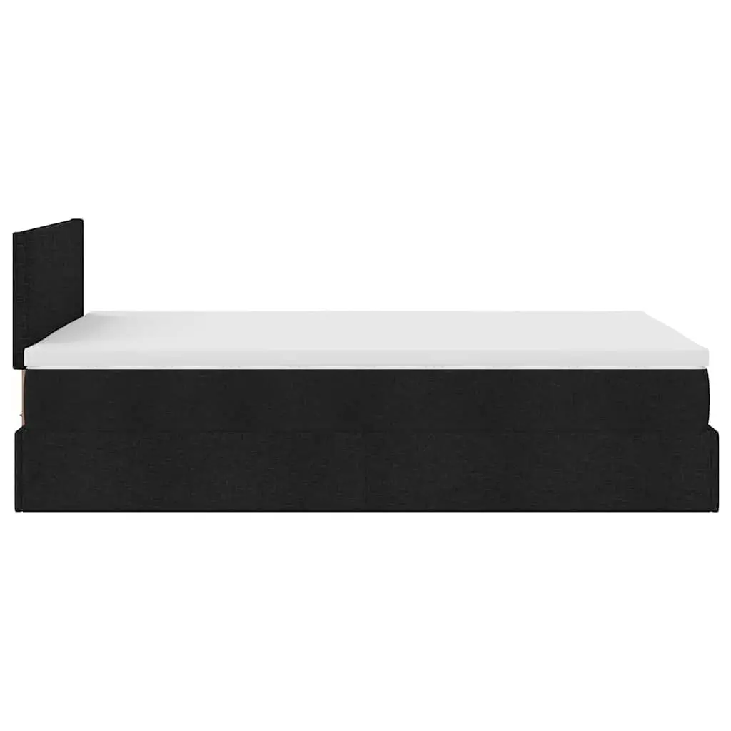 Ottoman Bed King Single Black Fabric with Pocket Spring Mattress and LED Lights