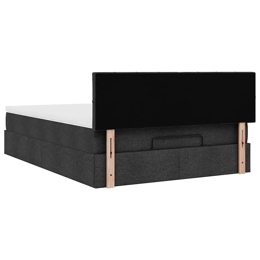 Ottoman Bed Double Black Fabric with Pocket Spring Mattress LED Lights Storage