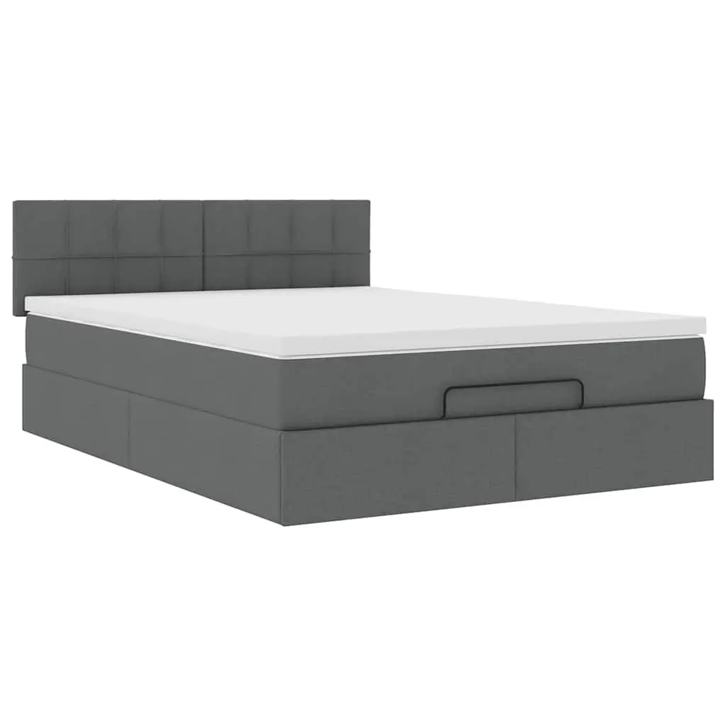 Queen Ottoman Bed with Pocket Spring Mattress LED Lights Storage Grey Fabric