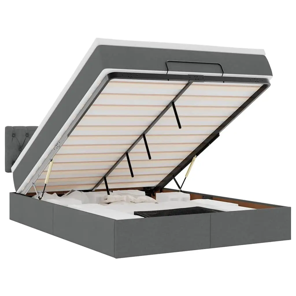 Ottoman Bed Queen Size with Pocket Spring Mattress and LED Lights Grey