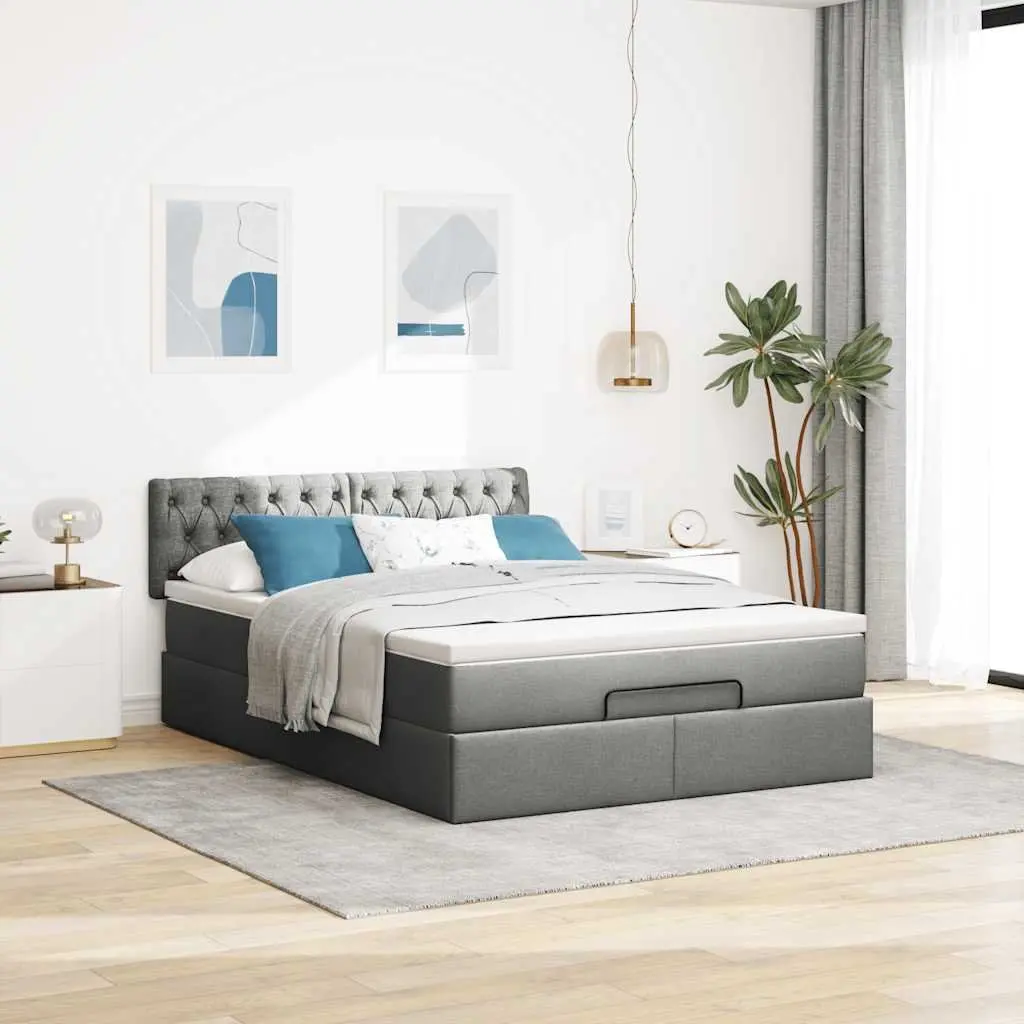 Ottoman Bed Queen Size with Pocket Spring Mattress and LED Lights Grey