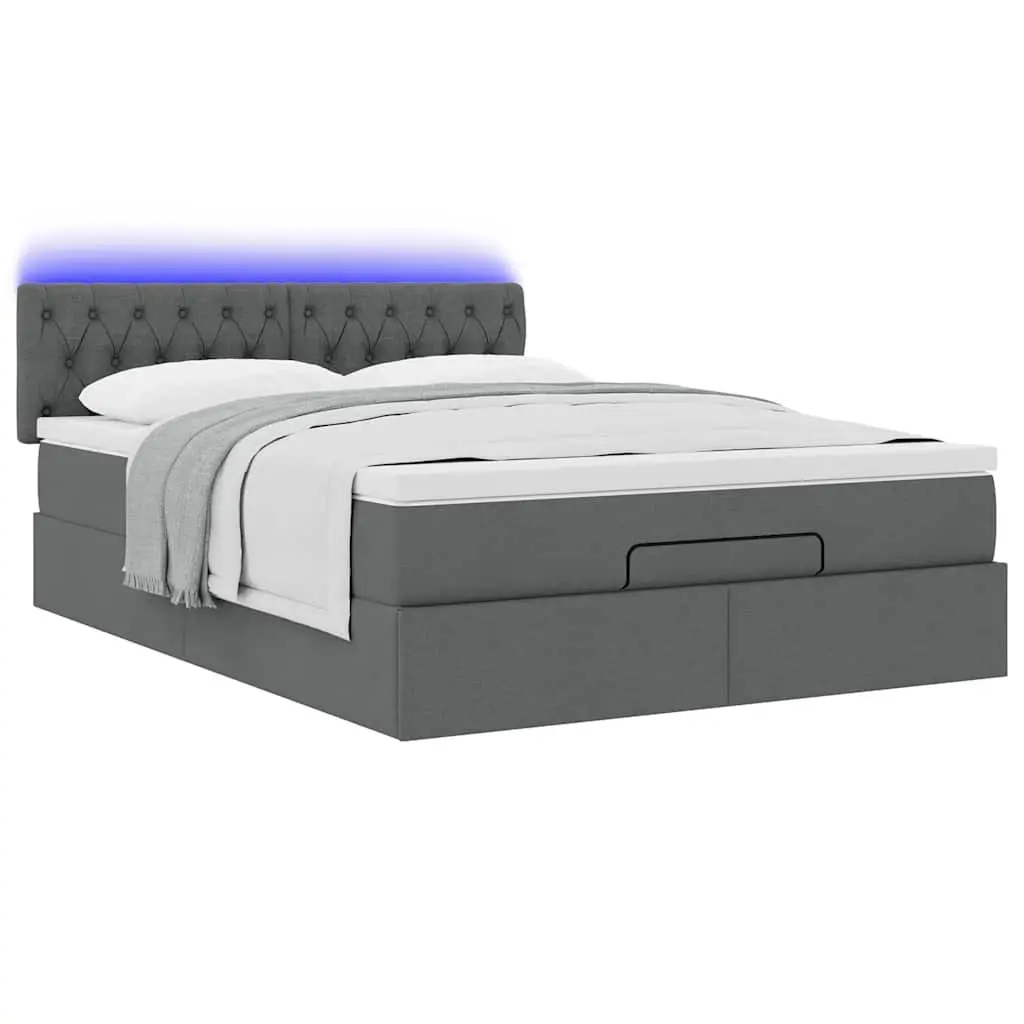 Ottoman Bed Queen Size with Pocket Spring Mattress and LED Lights Grey