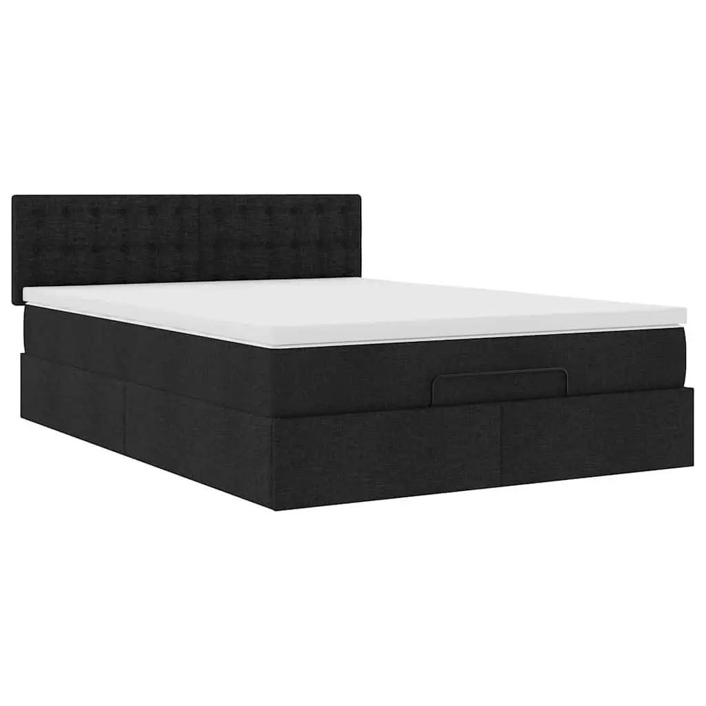 Ottoman Bed with Pocket Spring Mattress LED Lights Storage Black Fabric