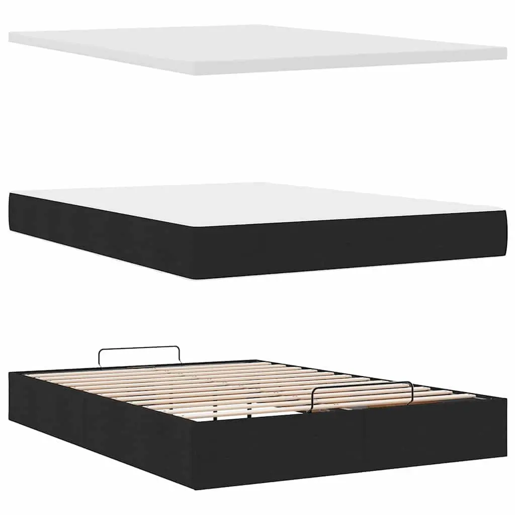 Ottoman Bed with Pocket Spring Mattress LED Lights Storage Black Fabric