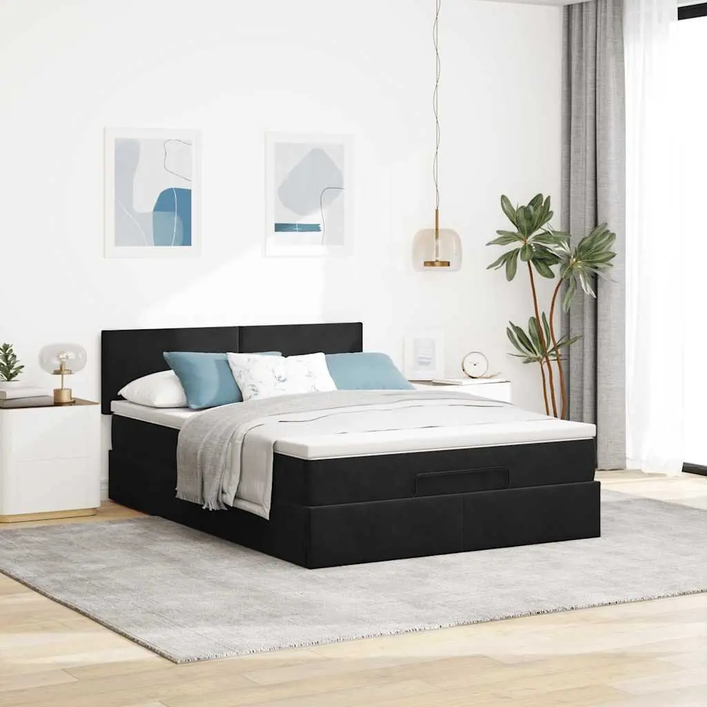 Ottoman Bed with Pocket Spring Mattress LED Lights Storage Black Double Velvet