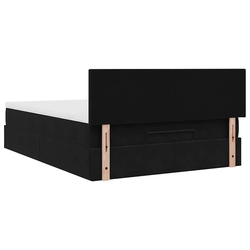 Ottoman Bed with Pocket Spring Mattress LED Lights Storage Black Double Velvet