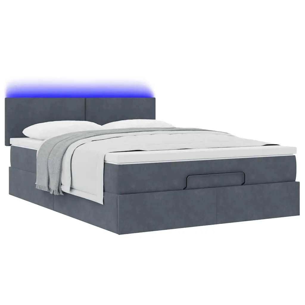 Queen Ottoman Bed Velvet Upholstery Pocket Spring Mattress LED Lights Storage