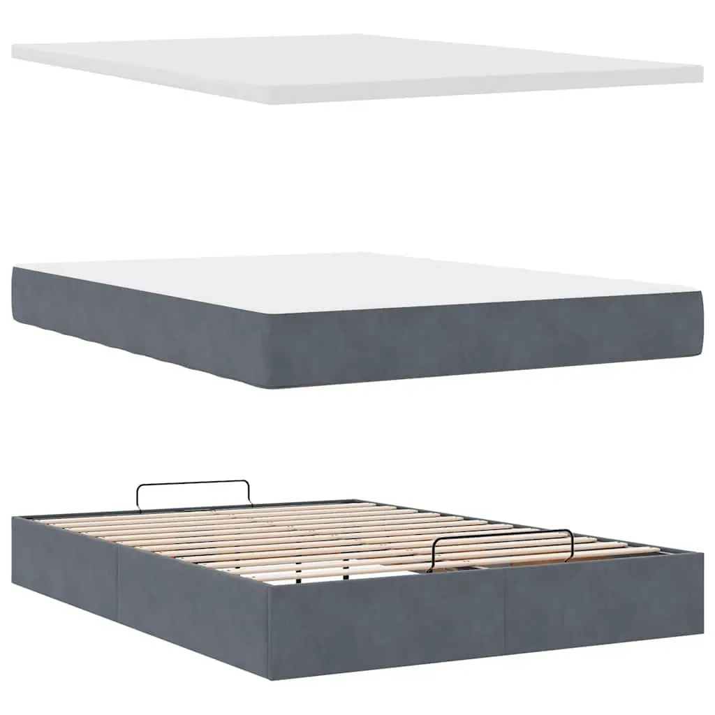 Queen Ottoman Bed Velvet Upholstery Pocket Spring Mattress LED Lights Storage