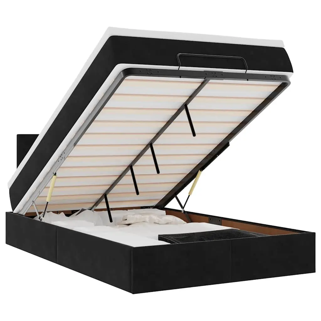 Ottoman Bed with Pocket Spring Mattress and LED Lights Storage Black King Single