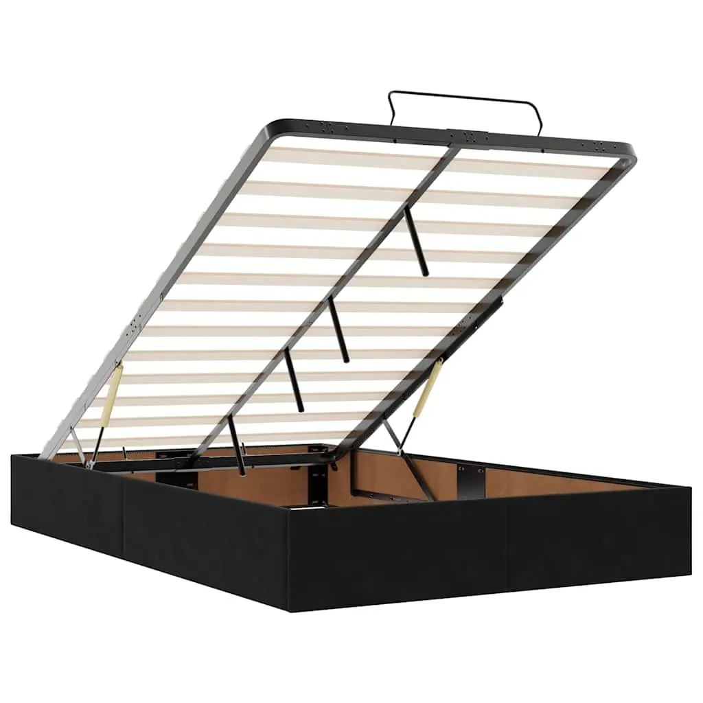 Ottoman Bed with Pocket Spring Mattress and LED Lights Storage Black King Single