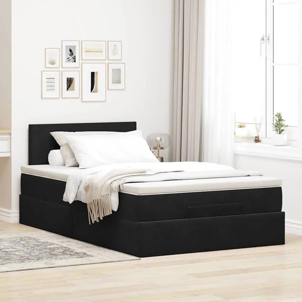 Ottoman Bed with Pocket Spring Mattress and LED Lights Storage Black King Single