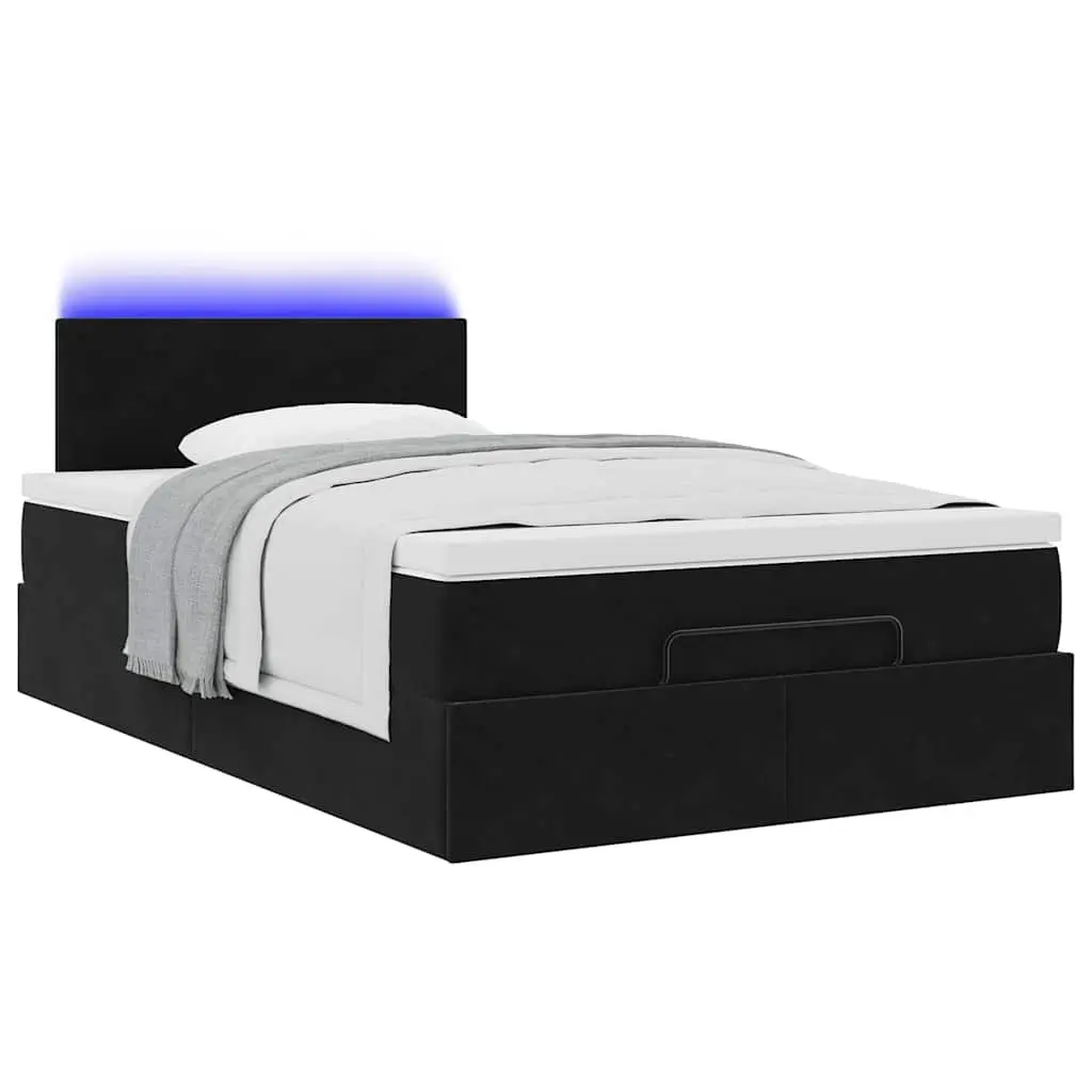 Ottoman Bed with Pocket Spring Mattress and LED Lights Storage Black King Single