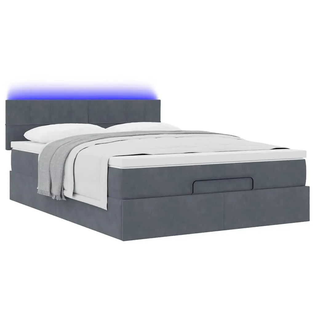 Double Ottoman Bed with Pocket Spring Mattress Grey Velvet 5 Piece