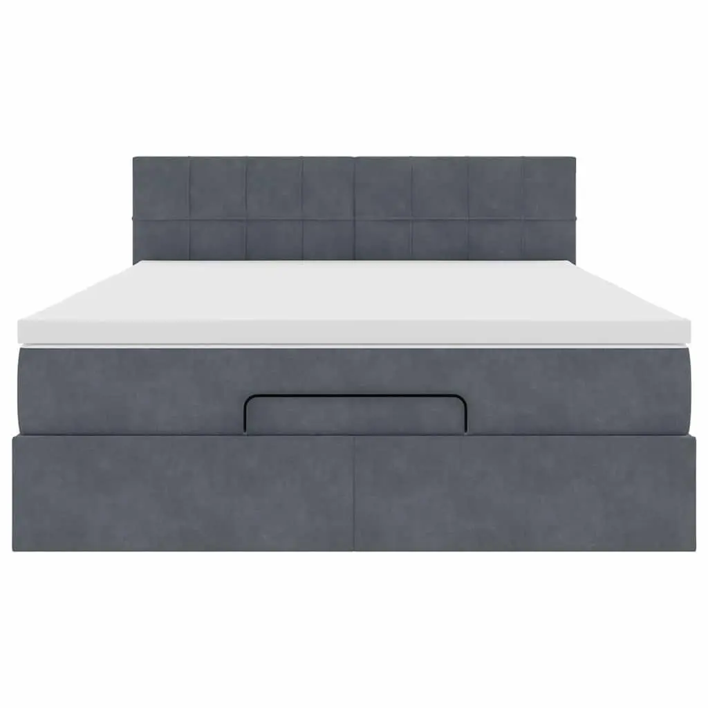 Queen Ottoman Bed with Pocket Spring Mattress LED Lights Storage Grey Velvet