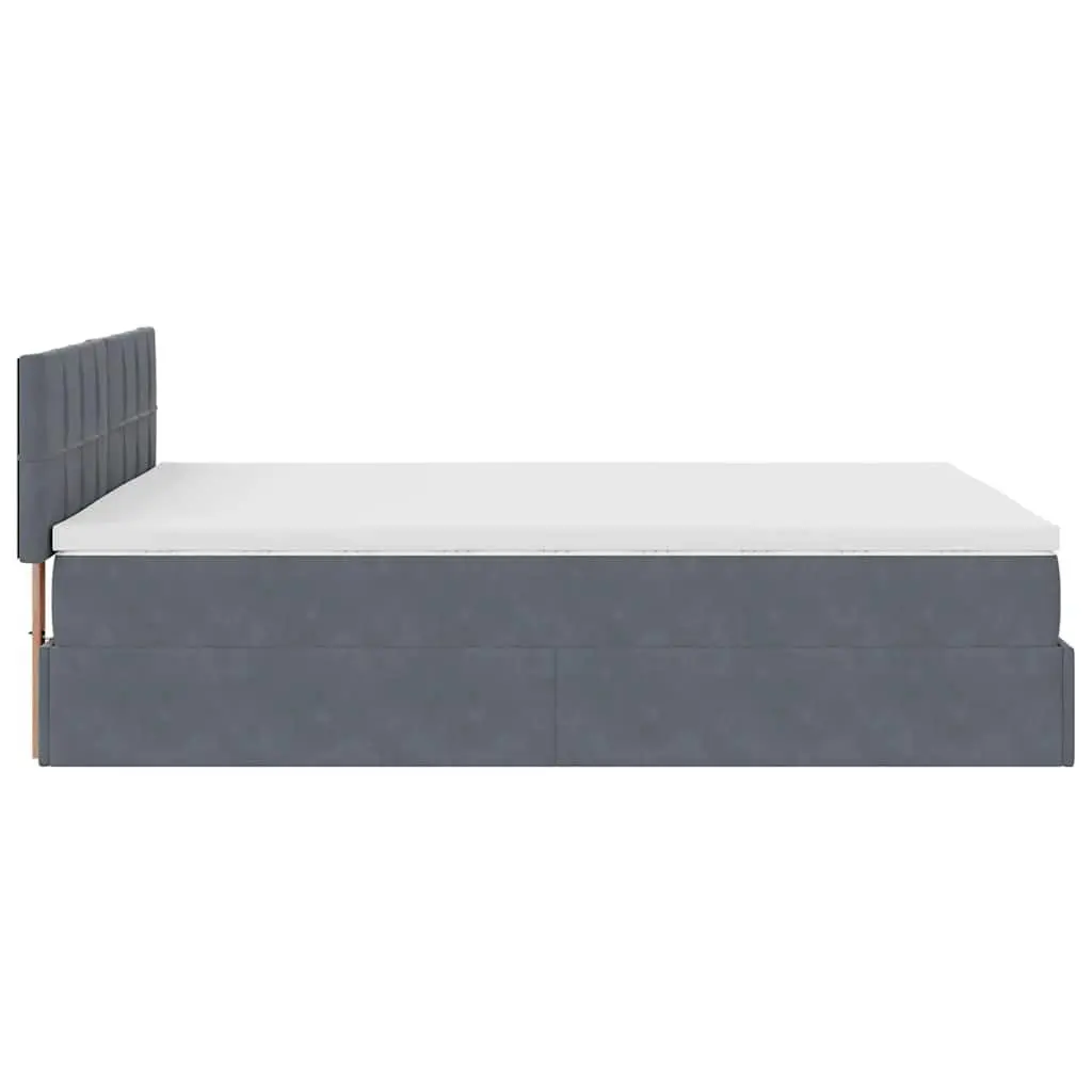 Queen Ottoman Bed with Pocket Spring Mattress LED Lights Storage Grey Velvet