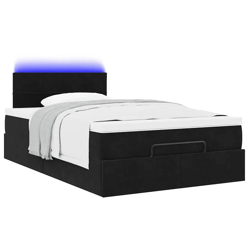Ottoman Bed King Single with Pocket Spring Mattress Hydraulic Lift Storage LED Lights Black