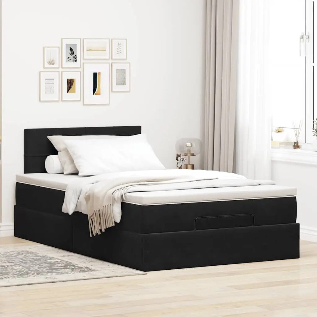 Ottoman Bed King Single with Pocket Spring Mattress Hydraulic Lift Storage LED Lights Black