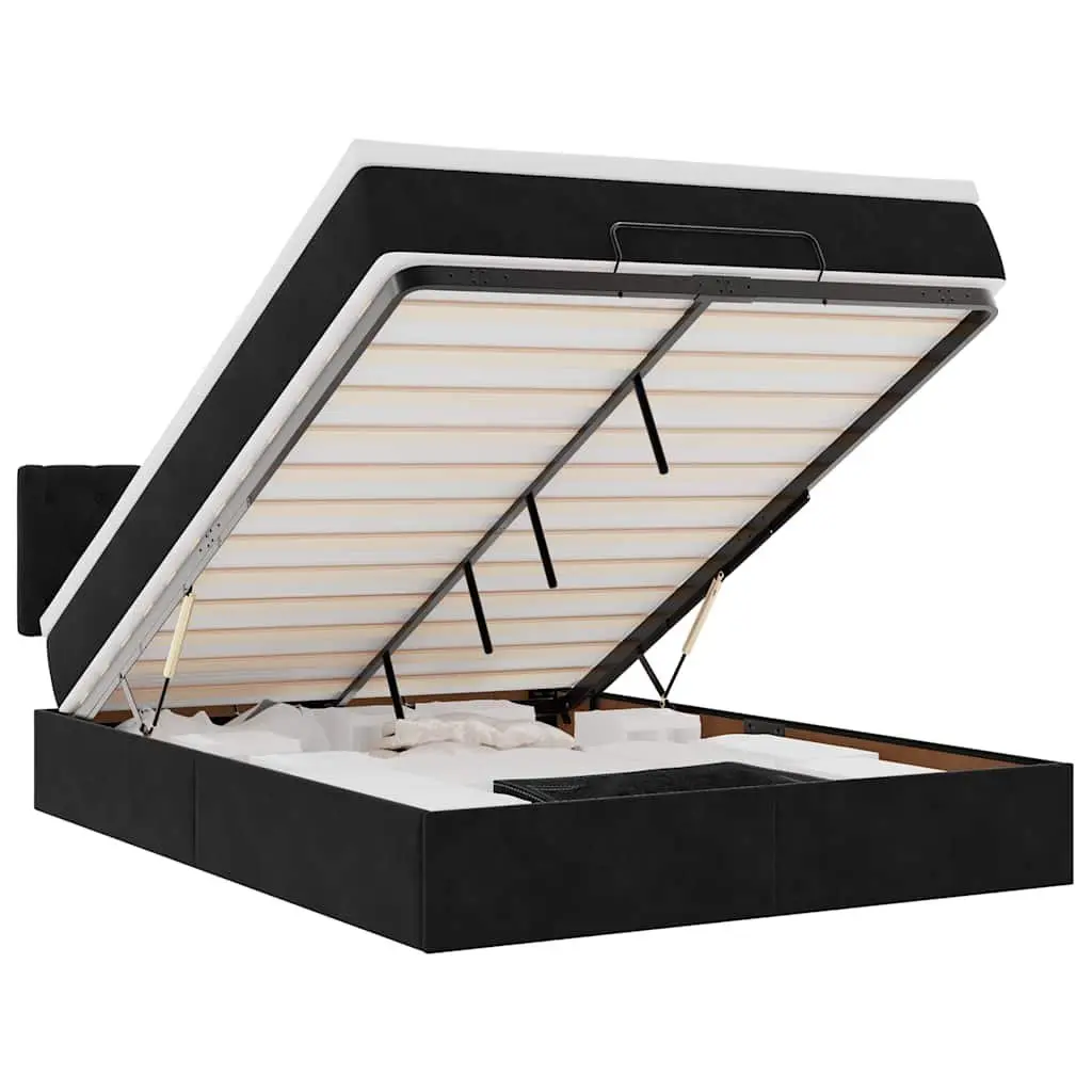 Black Velvet Ottoman Bed with Storage