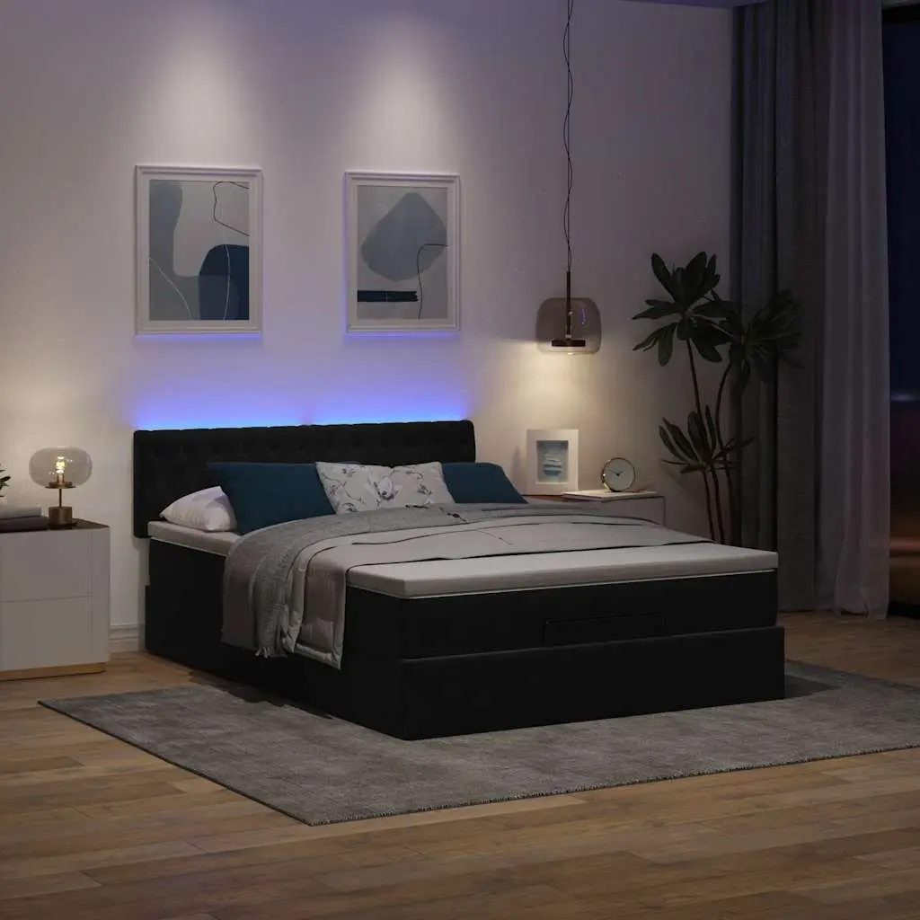 Black Velvet Ottoman Bed with Storage
