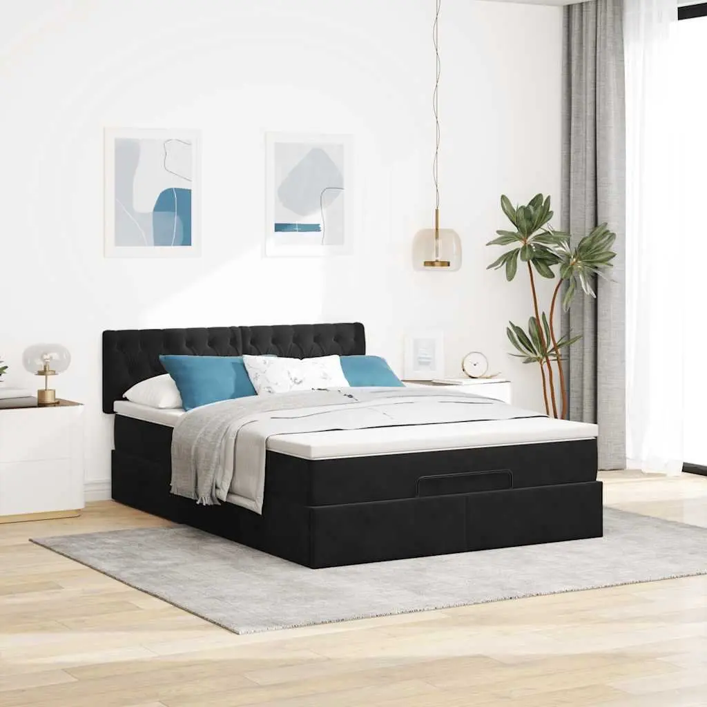 Black Velvet Ottoman Bed with Storage