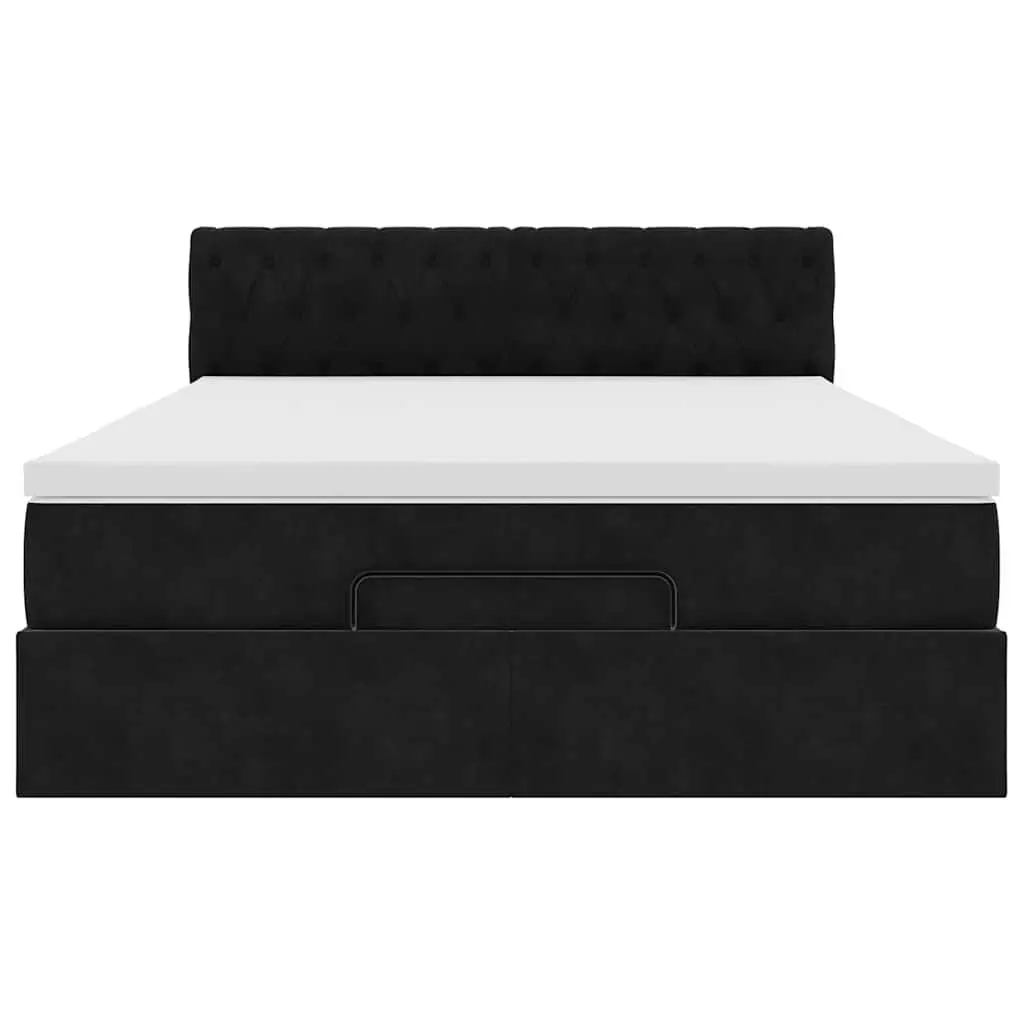 Black Velvet Ottoman Bed with Storage