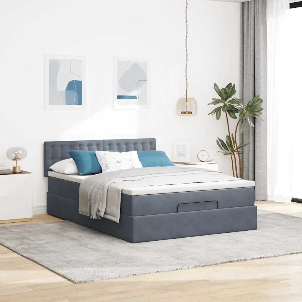 Grey Velvet Ottoman Bed with Storage Options