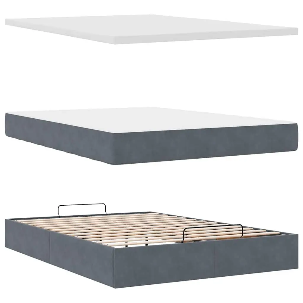 Grey Velvet Ottoman Bed with Storage Options