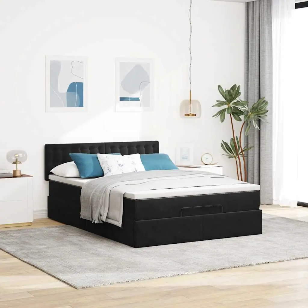 Ottoman Bed with Pocket Spring Mattress Hydraulic Lift Under-Bed Storage Black