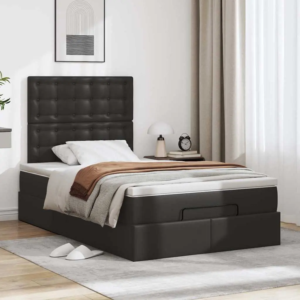 King Single Ottoman Bed Frame with Pocket Spring Mattress Hydraulic Lift Storage Black