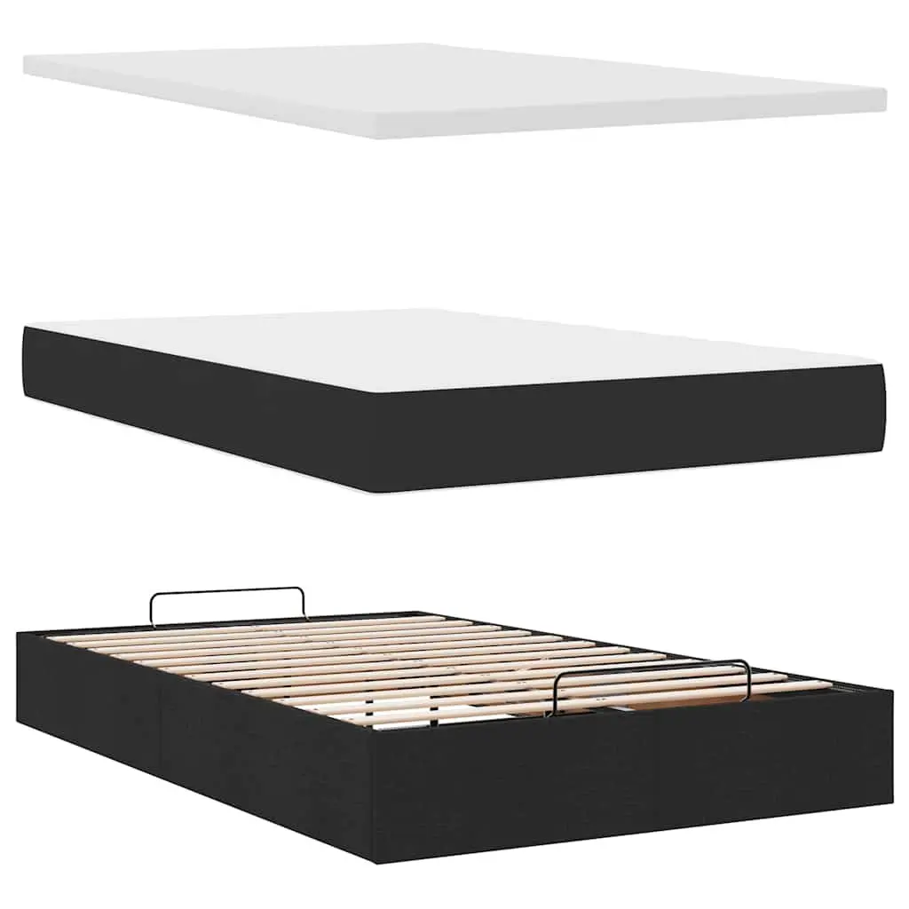 King Single Ottoman Bed Frame with Pocket Spring Mattress Hydraulic Lift Storage Black