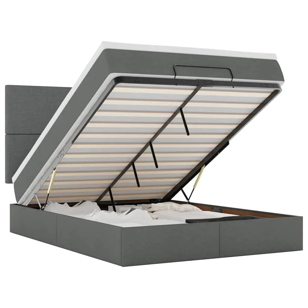Ottoman Bed Grey Upholstered Queen Frame with Pocket Spring Mattress and Hydraulic Lift Storage