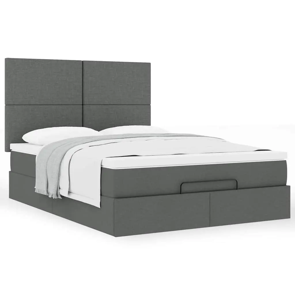 Ottoman Bed Grey Upholstered Queen Frame with Pocket Spring Mattress and Hydraulic Lift Storage
