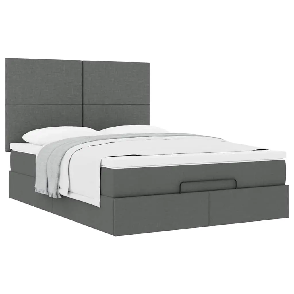 Ottoman Bed Grey Upholstered Queen Frame with Pocket Spring Mattress and Hydraulic Lift Storage