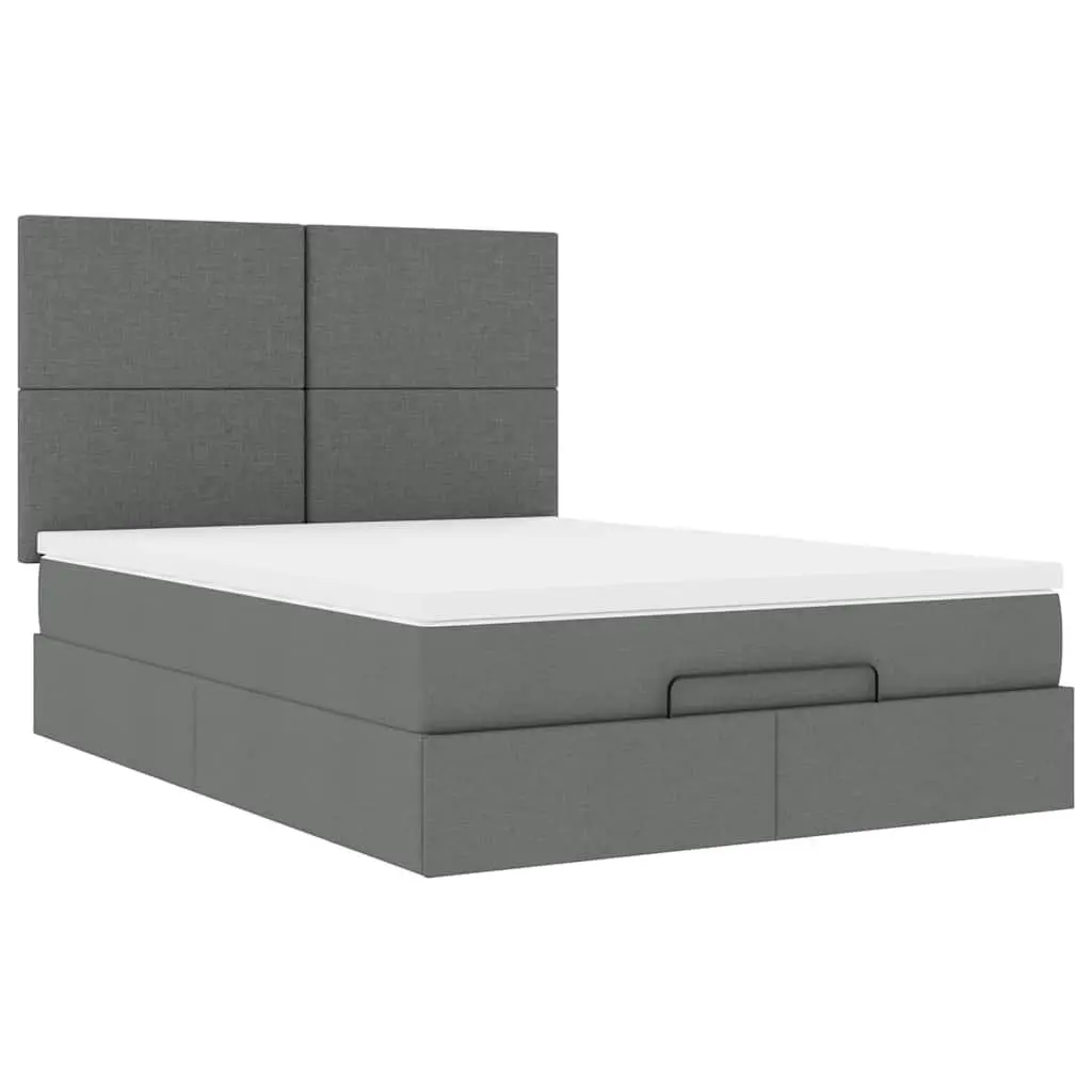 Ottoman Bed Grey Upholstered Queen Frame with Pocket Spring Mattress and Hydraulic Lift Storage